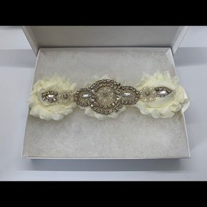 Art Deco Beaded wedding sash - ivory